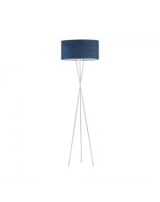Srebrna lampa stojąca na trójnogu z granatowym kloszem PARYŻ VELUR