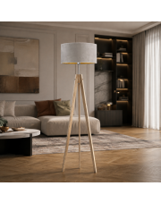 Lampa stojąca drewniana HAITI VELUR z welurowym abażurem