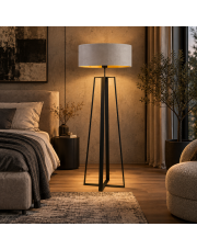 Duża lampa stojąca z szarym welurowym abażurem ze złotym wnętrzem MOSS VELUR