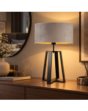 Designerska lampa stołowa w stylu skandynawskim THOR VELUR z szarym abażurem