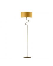 Stylowa lampa podłogowa do salonu z musztardowym abażurem MORONI