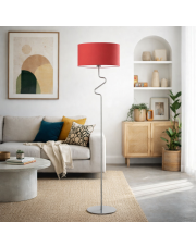 Nowoczesna lampa stojąca do sypialni z czerwonym abażurem MORONI
