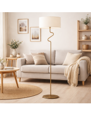 Klasyczna lampa stojąca do sypialni MORONI z tkaninowym abażurem ecru