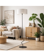Skandynawska lampa stojąca do salonu JERSEY z jasnoszarym abażurem 40 cm