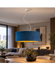 Lampa wisząca z welurowym abażurem HAJFA VELUR fi - 50 cm kolor granatowy ze złotym wnętrzem