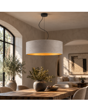 Lampa wisząca nad stół HAJFA VELUR fi - 60 cm kolor szary ze złotym wnętrzem 