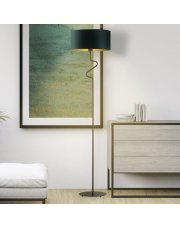 Designerska lampa stojąca do pokoju MORONI GOLD z abażurem w kolorze zieleni butelkowe ze złotym wnętrzem