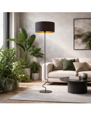 Nowoczesna czarna lampa podłogowa do salonu JERSEY GOLD z abażurem ze złotym wnętrzem