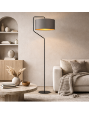 Skandynawska lampa podłogowa z szarym abażurem TESALLIA GOLD wysoka lampa stojąca