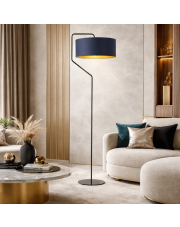 Lampa stojąca LED do salonu w stylu glamour TESALLIA GOLD z granatowym abażurem ze złotym wnętrzem