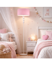 Biała lampa podłogowa z różowym abażurem BERMUDY do pokoju dziecięcego