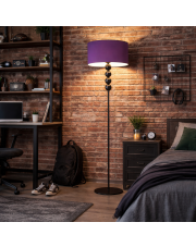 Kulista lampa stojąca na srebrnym stelażu z fioletowym abażurem BERMUDY do pokoju młodzieżowego