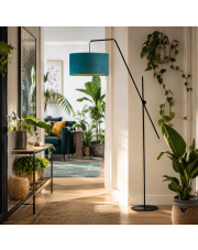 Lampa podłogowa na wysięgniku do czytania BILBAO VELUR w stylu urban jungle z abażurem w kolorze zieleni butelkowej