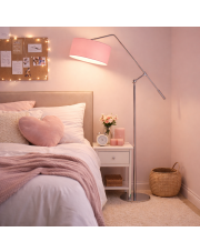 Dziecięca lampa stojąca z różowym abażurem LIBERIA z regulowanym ramieniem do czytania bajek