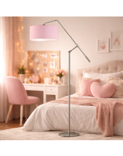 Dziecięca lampa stojąca z różowym abażurem LIBERIA z regulowanym ramieniem do czytania bajek