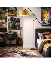 Nowoczesna lampa podłogowa z musztardowym abażurem LIBERIA na regulowanym ramieniu