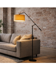 Nowoczesna lampa podłogowa z musztardowym abażurem LIBERIA na regulowanym ramieniu