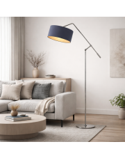 Designerska lampa stojąca do sypialni na długim wysięgniku LIBERIA GOLD z abażurem ze złotym wnętrzem