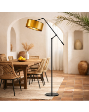 Czarno złota lampa podłogowa na wysięgniku regulowanym LIBERIA MIRROR z abażurem