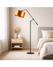 Czarna lampa stojąca w stylu glamour LIBERIA MIRROR z regulowanym wysięgnikiem do czytania w sypialni