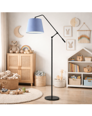 Czarna lampa stojąca dla dzieci z niebieskim kloszem FOYA z regulowanym ramieniem do czytania