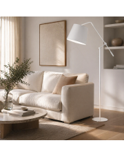 Biała lampa podłogowa do salonu FOYA na wysięgniku ruchomym