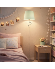 Srebrna lampa podłogowa dla dzieci z miętowym abażurem FOGO