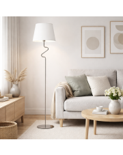 Chromowana lampa podłogowa do sypialni FOGO biały abażur stożek LED E27