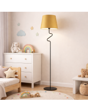 Czarna lampa stojąca z musztardowym abażurem FOGO