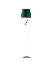 Lampa podłogowa z abażurem w kolorze butelkowej zieleni FOGO GOLD