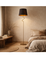 Nowoczesna lampa podłogowa do sypialni i salonu FOGO GOLD z czarnym abażurem ze złotym wnętrzem