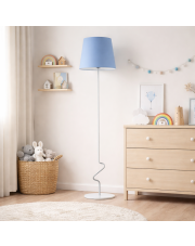 Designerska lampa stojąca do pokoju dziecięcego SURAT z niebieskim abażurem