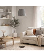Skandynawska lampa podłogowa do czytania w salonie SURAT z szarym abażurem