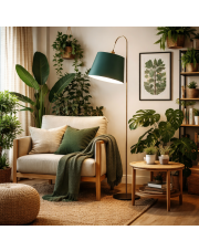 Lampa podłogowa do salonu z kloszem z tkaniny w kolorze butelkowej zieleni TALLIN