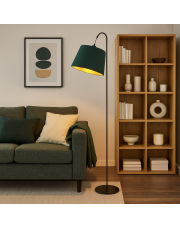 Lampa stojąca w stylu eklektycznym TALLIN GOLD z abażurem w kolorze butelkowej zieleni