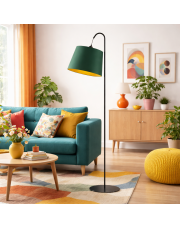 Lampa stojąca do salonu w stylu eklektycznym TALLIN GOLD z abażurem w kolorze butelkowej zieleni