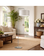 Prosta lampa stojąca z szarym kloszem BOLIVIA na chromowanym stelażu