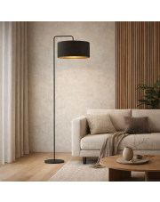 Czarna lampa stojąca do salonu w stylu glamour BOLIVIA GOLD lampa stojąca z abażurem 40 cm do dużego salonu