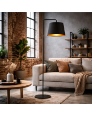 Czarna lampa stojąca podłogowa glamour RIJAD GOLD z abażurem ze złotym wnętrzem