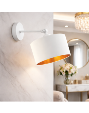 Biały kinkiet regulowany z wysięgnikiem TETE GOLD w stylu glamour