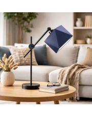 Czarna lampka stołowa na wysięgniku BELO z tkaninowym abażurem