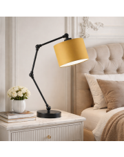 Czarna lampka nocna z regulowanym ramieniem LED ASMARA z abażurem musztardowym