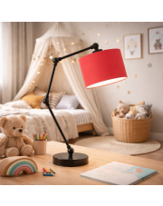Designerska lampka nocna z czerwonym abażurem ASMARA lampka biurkowa z regulacją wysokości