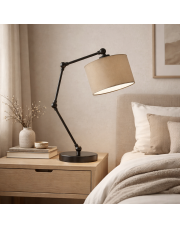 Czarna lampka nocna do czytania z regulowanym beżowym abażurem ASMARA lampka biurkowa z regulacją nachylenia