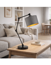 Czarna lampka biurkowa z szarym abażurem ze złotym wnętrzem ASMARA GOLD designerska lampka stołowa regulowana