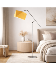 Czarna lampa podłogowa na wysięgniku COLMA z musztardowym abażurem