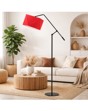 Designerska lampa stojąca z czerwonym abażurem COLMA z regulowanym ramieniem do czytania