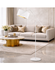 Biała lampa podłogowa do salonu w stylu glamour COLMA GOLD z regulowaną głowicą