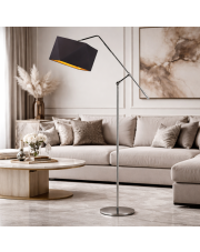 Srebrna lampa stojąca z regulacją wysokości COLMA GOLD z czarnym abażurem ze złotym wnętrzem