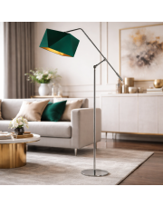 Metalowa lampa stojąca z regulowanym kątem światła COLMA GOLD z abażurem zieleń butelkowa